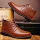 Lace Up Shoes Crocodile Pattern Pointed Toe Leather Short Boots For Men