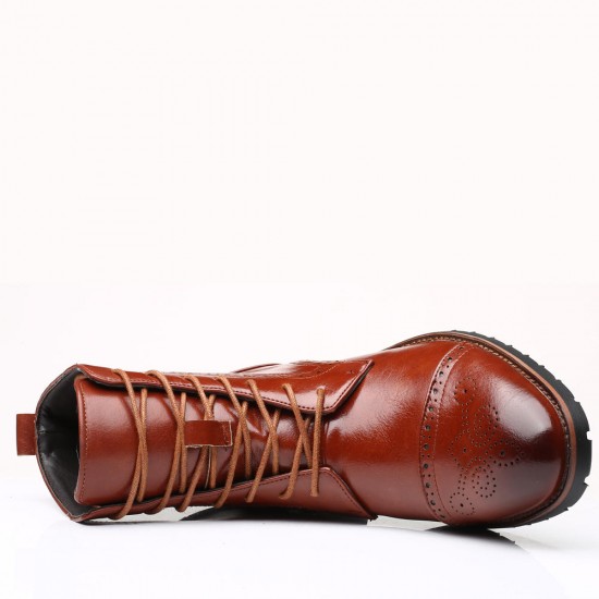 Men Brogue Classic Cowboy Lace Up Mid-calf Boots