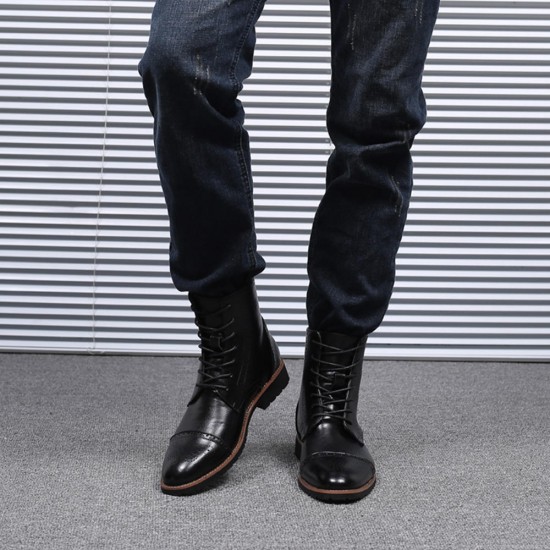 Men Brogue Classic Cowboy Lace Up Mid-calf Boots