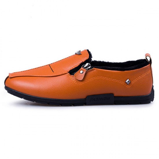 Breathable Men Slip-on Size Zipper Leather Flats