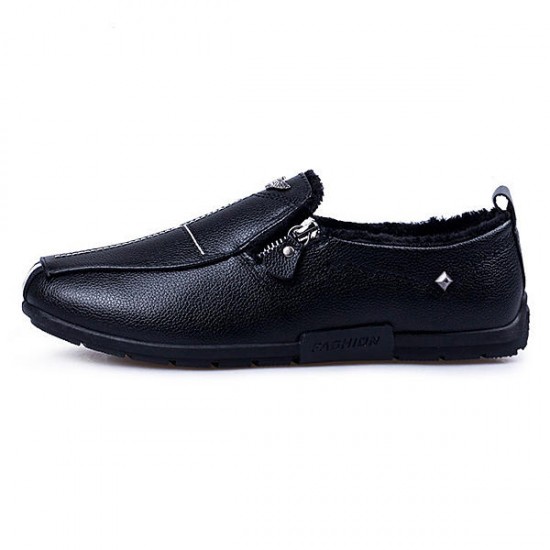 Breathable Men Slip-on Size Zipper Leather Flats