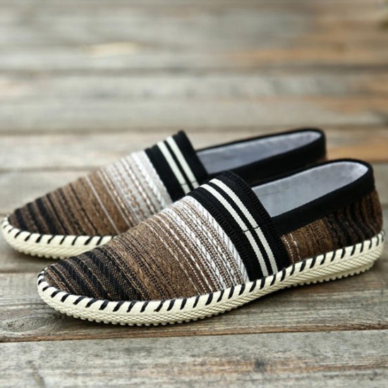 Casual Slip On Linen Cloth Breathable Soft Sole Flat Shoes Stripe Driving Shoes