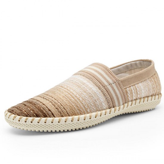 Casual Slip On Linen Cloth Breathable Soft Sole Flat Shoes Stripe Driving Shoes