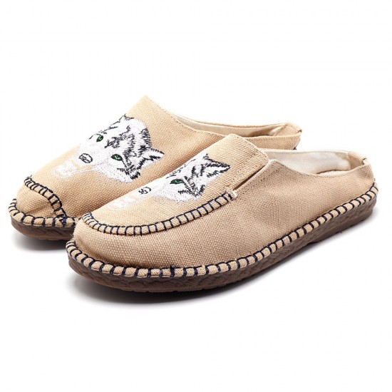 Men Casual Breathable Canvas Low Top Slip On Loafers Flax Insole Shoes