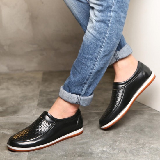 Men Casual Waterproof Soft Flats Woven Style Slip On Flats Loafers