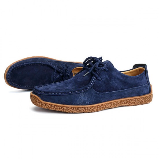 Men Anti Collision Toe Moc Toe Stitching Suede Leather Soft Sole Oxfords
