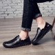 Men Breathable Hollow Outs Genuine Leather Hook Loop Oxfords Casual Shoes