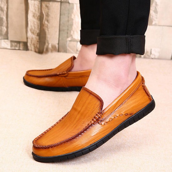 Men Casual Breathable Genuine Leather Slip On Oxfords Moc Toe Shoes