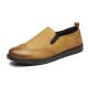 Men Genuine Leather Casual Brogue Style Slip On Oxfords Comfy Loafers Shoes