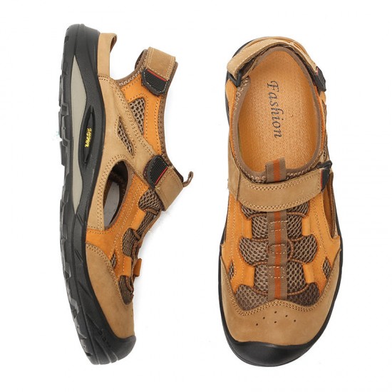 Genuine Leather Breathable Mesh Hollow Outdoor Hiking Sandals