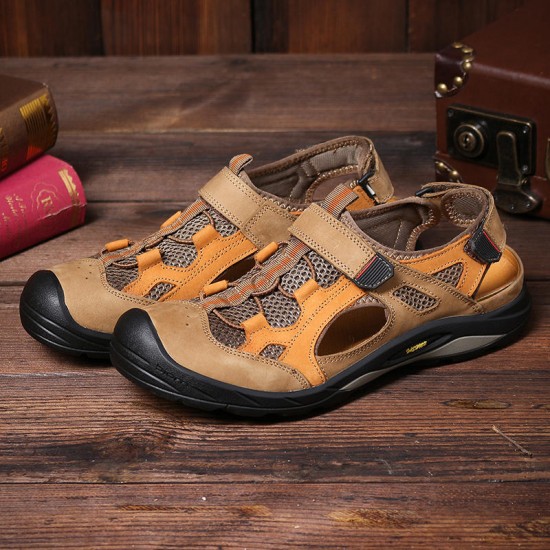 Genuine Leather Breathable Mesh Hollow Outdoor Hiking Sandals