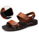 Large Size Men Comfy Breathable Genuine Leather Hook Loop Sandals Shoes