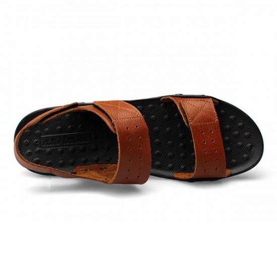Large Size Men Comfy Breathable Genuine Leather Hook Loop Sandals Shoes