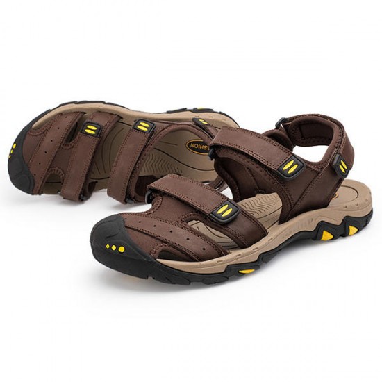 Large Size Men Comfy Genuine Leather Breathable Hook Loop Sandals Shoes