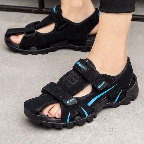 Men Breathable Anti Collision Toe Adjustable Hook Loop Sandals