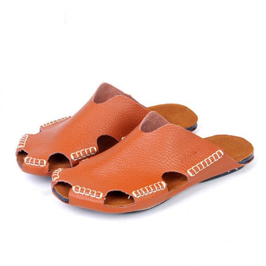 Men Handmade Hole Sandals Light Leather Cool Slippers