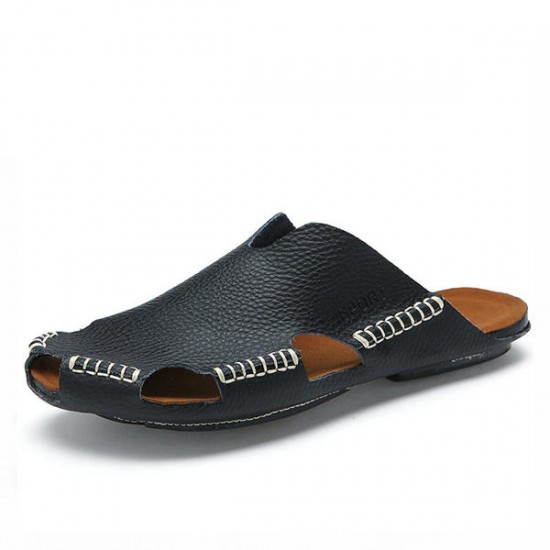 Men Handmade Hole Sandals Light Leather Cool Slippers