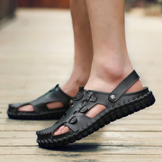 Men Soft Leather Buckle Sandals Breathable Outdoor Beach Sandals