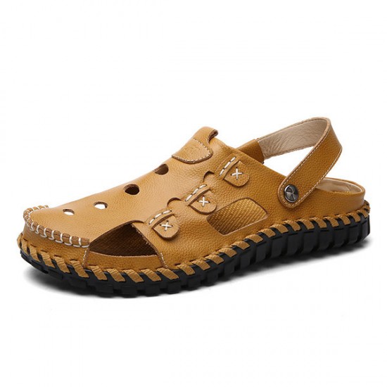 Men Soft Leather Buckle Sandals Breathable Outdoor Beach Sandals