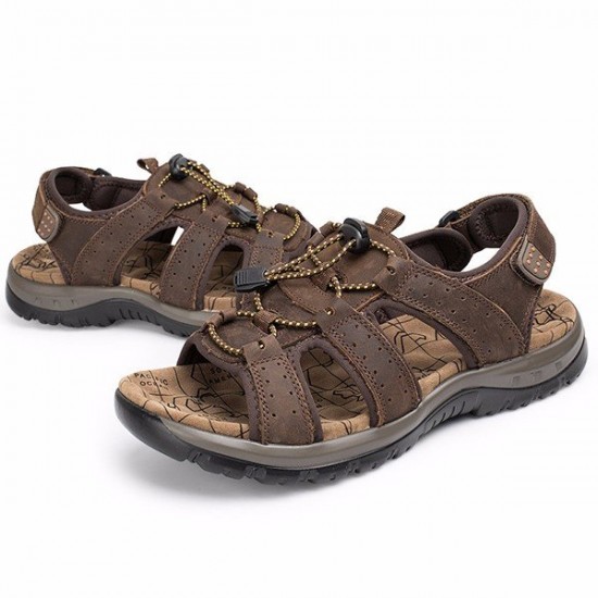 US Size 6-9.5 Men Casual Outdoor Leather Sandals Breathable Comfortable Beach Flat Shoes