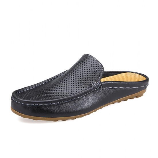 Men Breathable Cowhide Slip Resistant Soft Soles Casual Slippers