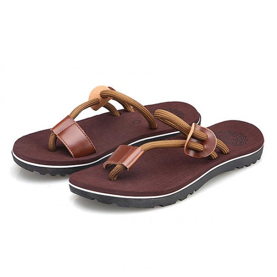 Men Casual PU Leather Clip Toe Slippers Beach Shoes