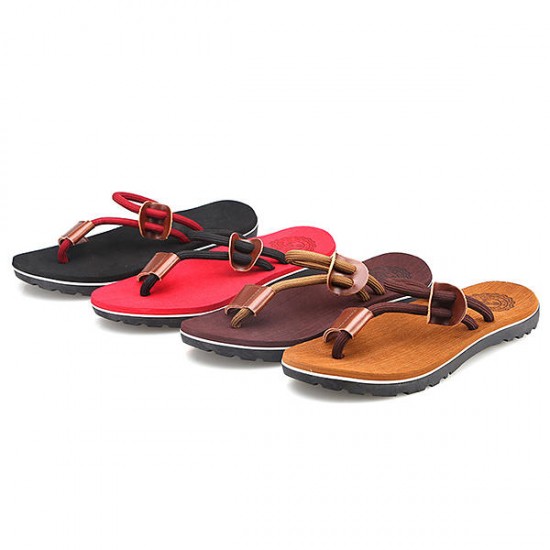 Men Casual PU Leather Clip Toe Slippers Beach Shoes