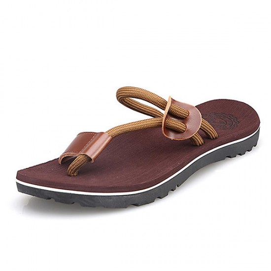 Men Casual PU Leather Clip Toe Slippers Beach Shoes