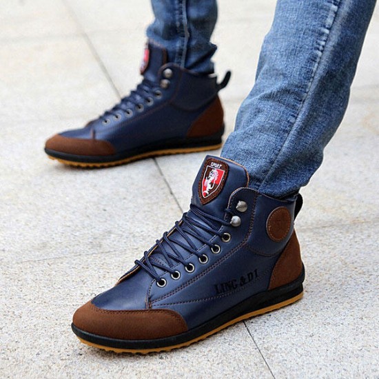 Comfy Men Casual Leather High Top Sneakers Ankle Boots Lace Up Shoes
