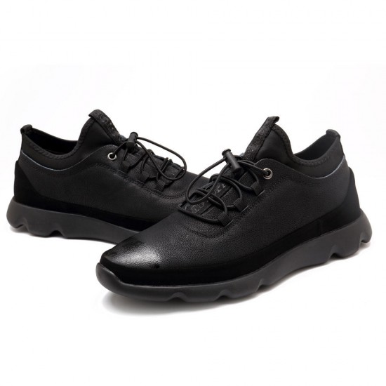 Men Adjustable Elastic Band Comfy Leather Sneakers Casual Men Shoes