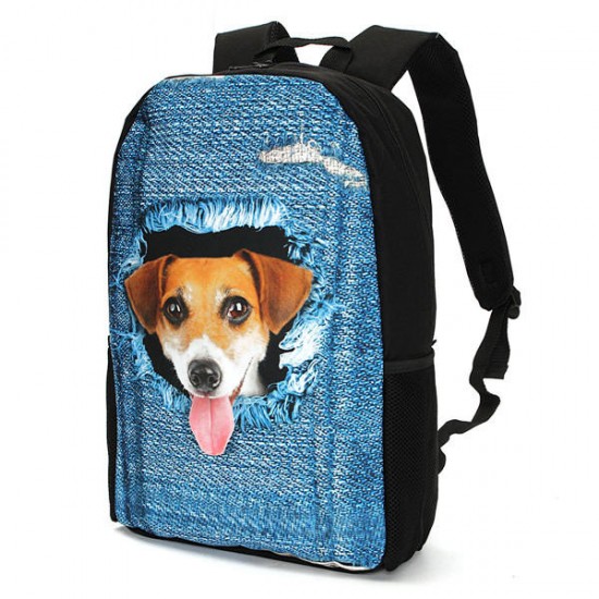 3D Cat Backpack Dog Pattern Denim School Book Bags Travel Bags