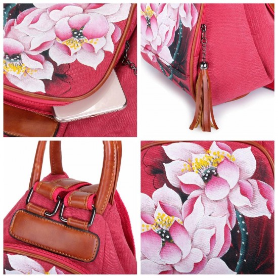 Brenice Women Canvas Backpack Travel Bag Print Lotus National Shoulder Crossbody Bag Brenice Women Canvas Backpack Travel Bag Print Lotus National Shoulder Crossbody Bag