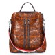 Brenice Women Genuine Leather Brush Color Travel Backpack Embossed Shoulder Bag