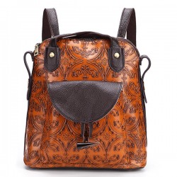 Brenice Women Multi-function Genuine Leather Women Vintage Embossed Shoulder Bag Backpack Brenice Women Multi-function Genuine Leather Women Vintage Embossed Shoulder Bag Backpack
