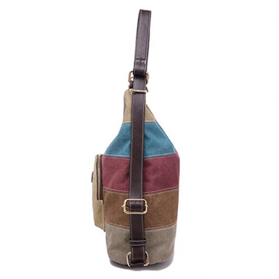 Brenice Women National Lotus Multifunctional Canvas Shoulder Crossbody Bag Striped Backpack