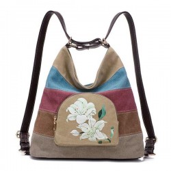 Brenice Women National Lotus Multifunctional Canvas Shoulder Crossbody Bag Striped Backpack Brenice Women National Lotus Multifunctional Canvas Shoulder Crossbody Bag Striped Backpack
