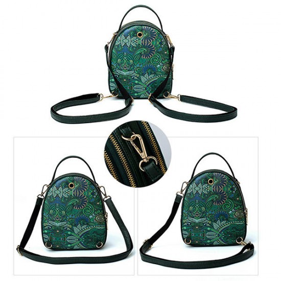 Women Faux Leather Forest Printed Pattern Backpack Shoulder Bag Crossbody Bag