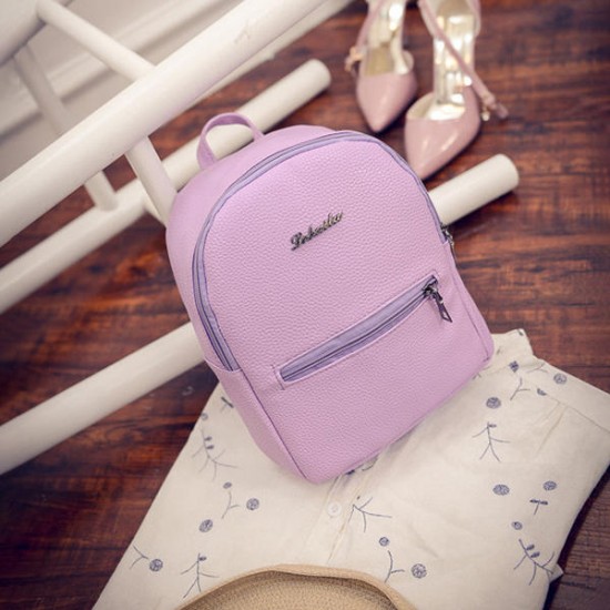 Women PU Leisure Candy Color School Bag Backpack Shoulder Bag