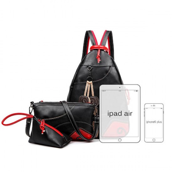 Chinese Style Black Chest Bags Backpack 3 Pcs Casual Crossbody Bags National Cluthes Bags