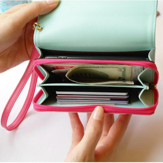 Crown Zipper Short Wallet Leather Clutches Bags Card Holder Coin Bags Phone Case For Iphone Samsung