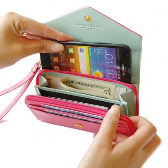 Crown Zipper Short Wallet Leather Clutches Bags Card Holder Coin Bags Phone Case For Iphone Samsung