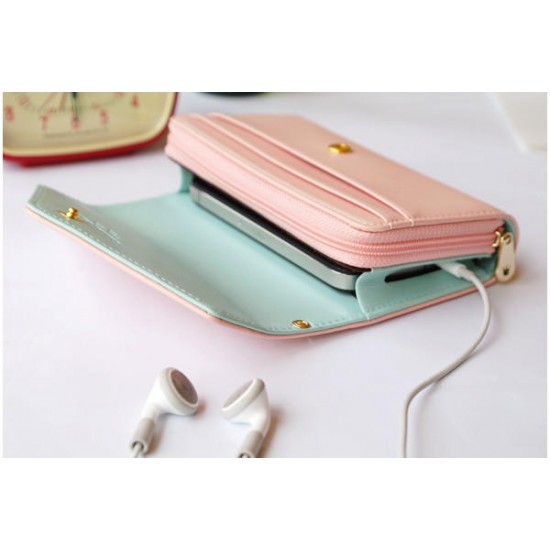 Crown Zipper Short Wallet Leather Clutches Bags Card Holder Coin Bags Phone Case For Iphone Samsung