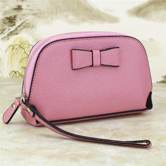 Genuine Leather Bowknot Zipper Clutches Bags Long Wallet Card Holder 5.5'' Phone Bags For IPhone