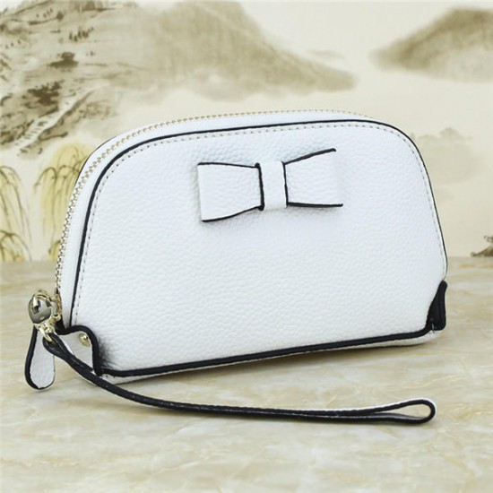 Genuine Leather Bowknot Zipper Clutches Bags Long Wallet Card Holder 5.5'' Phone Bags For IPhone