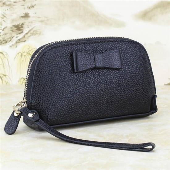 Genuine Leather Bowknot Zipper Clutches Bags Long Wallet Card Holder 5.5'' Phone Bags For IPhone