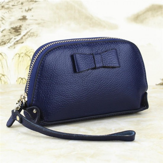 Genuine Leather Bowknot Zipper Clutches Bags Long Wallet Card Holder 5.5'' Phone Bags For IPhone