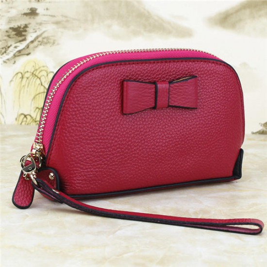 Genuine Leather Bowknot Zipper Clutches Bags Long Wallet Card Holder 5.5'' Phone Bags For IPhone