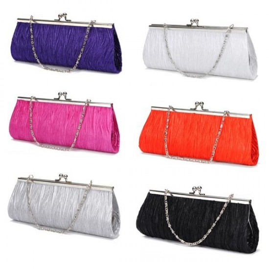 New Elegant Satin Pleated Bridal Evening Clutch Handbag