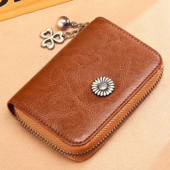 Women Card Holder Purse Genuine Leather Minimalist Fashion 11 Card Slots Zipper Wallet