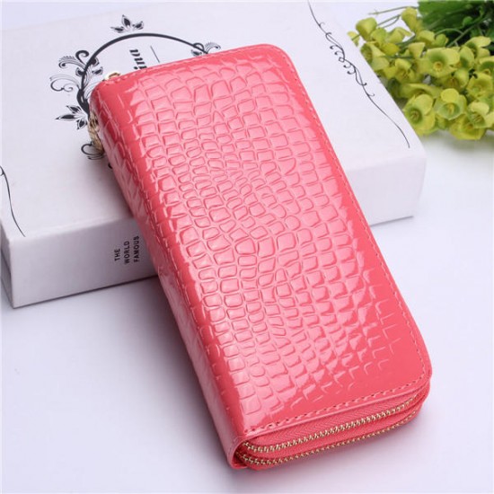 Women Crocodile Clutches Ladies Patent Leather Long Wallet Elegant Double Zipper Purse Card Holder Phone Bags